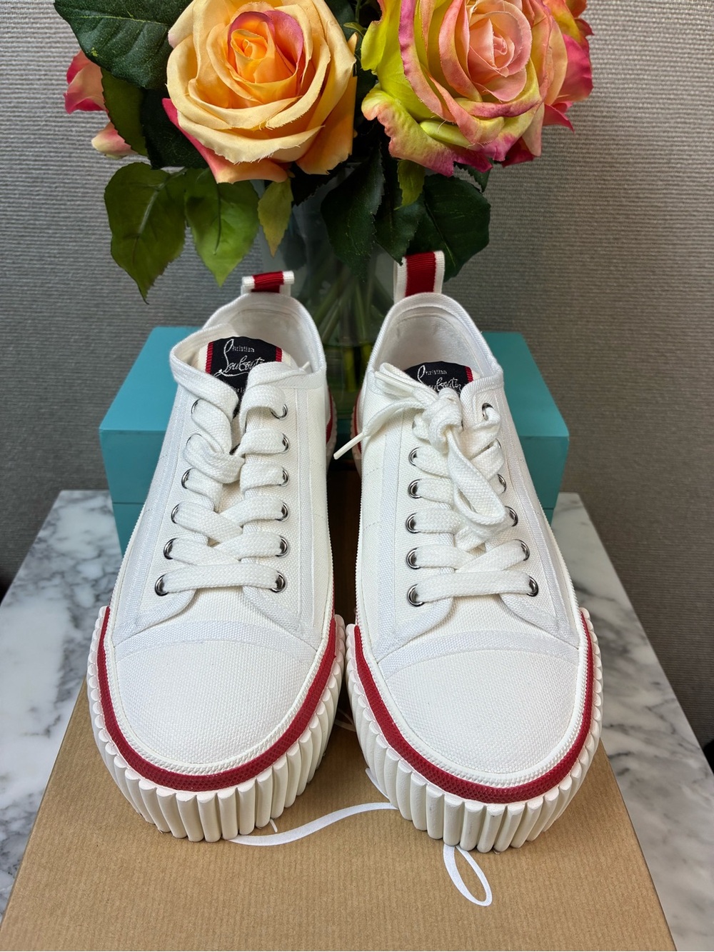 Christian Louboutin Super Pedro 40 White Platform Sneakers NIB EU Size 37 = US 7